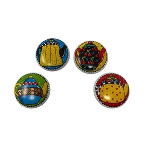 Vintage Mary Engelbreit Ceramic Cabinet Knobs Cheerful Teapots Cottage Kitchen